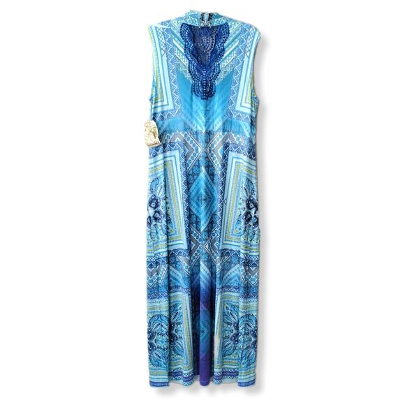One World Blue Micro Jersey Maxi Dress 1X Boho Crochet Hippie Beach Mermaid  NEW - mordernwear.com